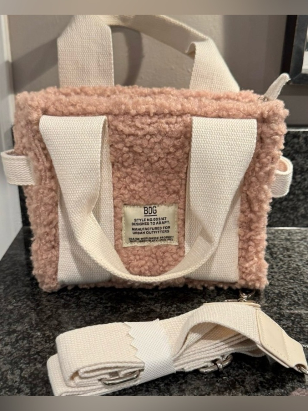 BDG  Sherpa Mini Tote with Cream Straps
